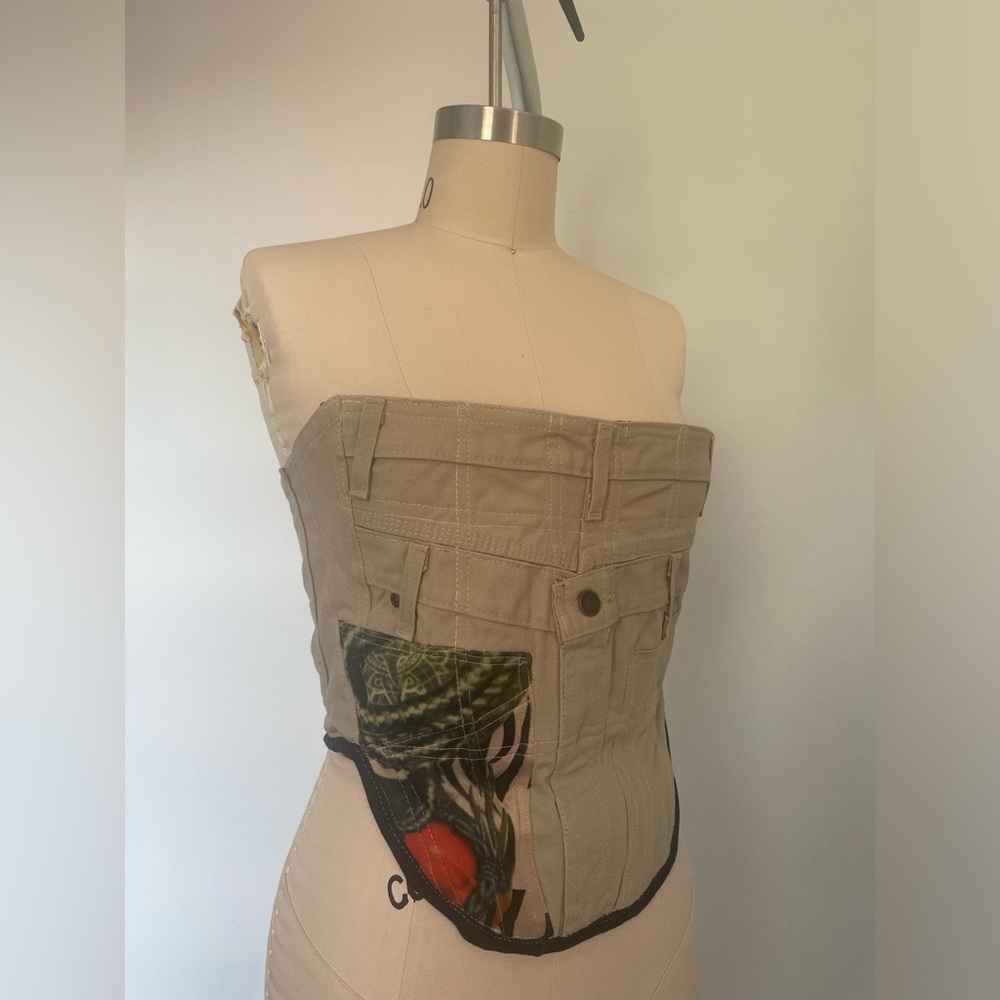 Artisan Tan and Black Denim Strapless Corset Top